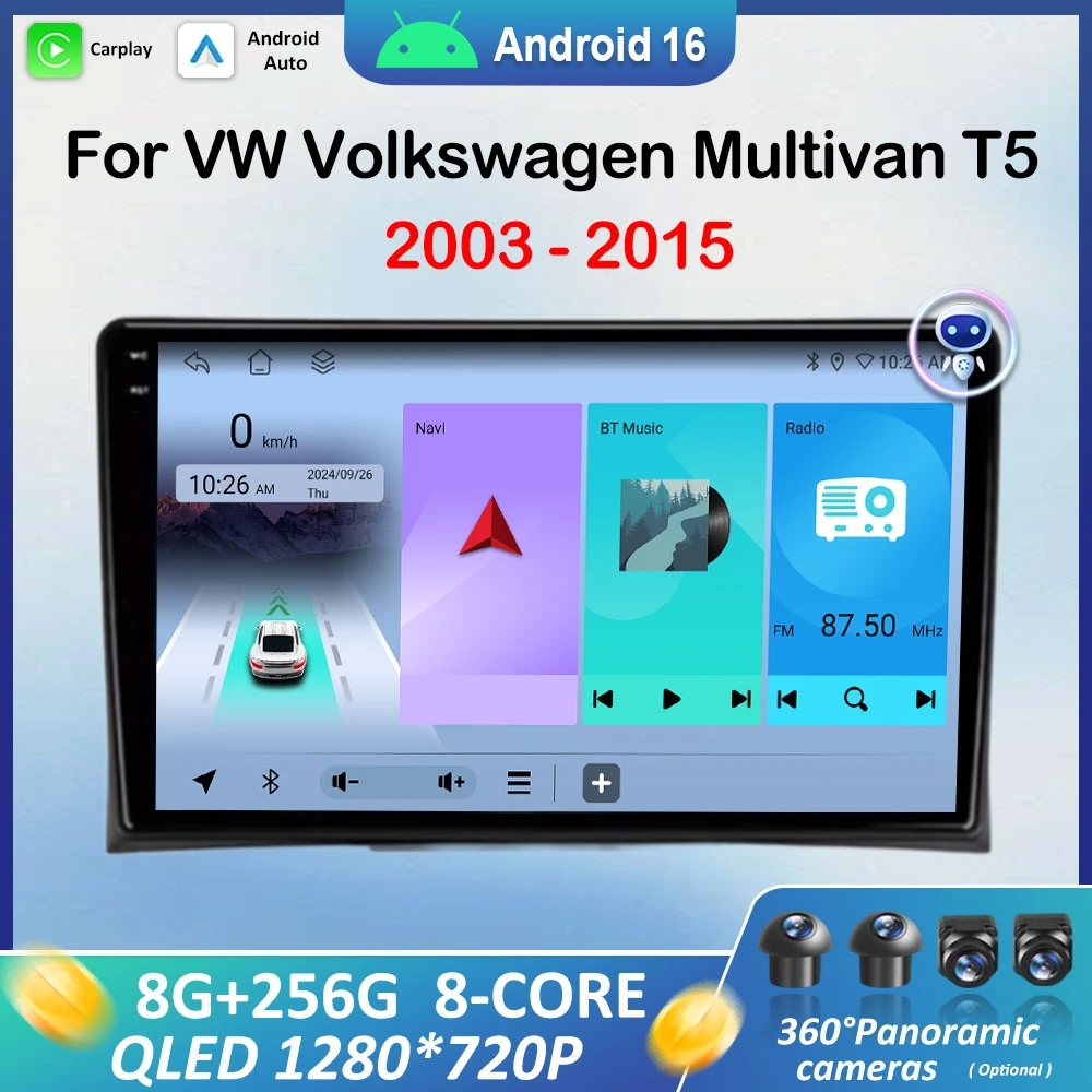 

for VW Volkswagen Multivan T5 2003 2004 2005 2006 2007 - 2015 GPS Wireless Carplay Android Auto WiFi Touch Screen 4G Accessories