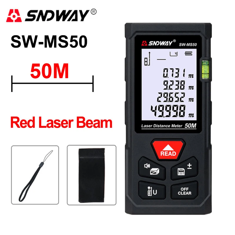 SNDWAY Laser Distance Meter 40M/50M/120M Digital Tape Measure Precision Rangefinder With Distance/Area/Volume/Self-calibration