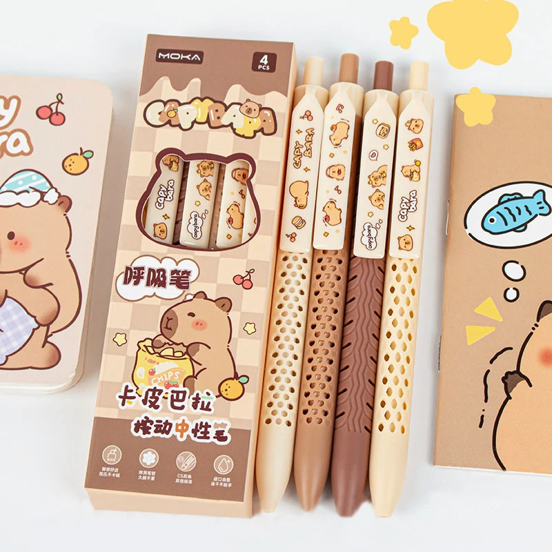 

4Pcs Kawaii Cartoon Capybara Gel Pen Quick-Drying Neutral Pens Writing Smooth Pens Office Supplies Student Stationery Gifts