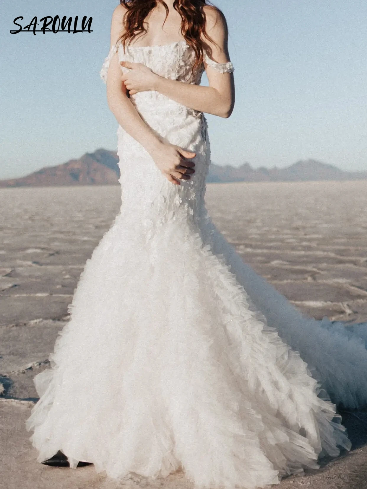 

Off The Shoulder Tulle Wedding Dresses For Women 2024 Floral Appliqued Flare Tail Bride Dress Bridal Gown Vestidos De Novia