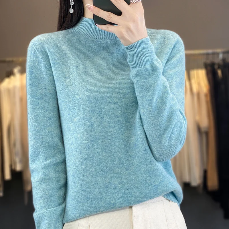 ZYCZCXX 100% Merino wool cashmere sweater women\'s half turtleneck pullover Autumn and winter new fashion knitted warm top basic