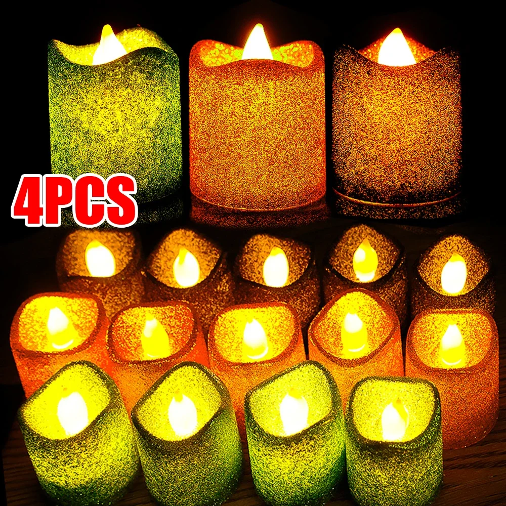 4/1PCS LED Candle Lights Battery Powered Romantic Tealight Wave Shape Flameless Glitter Candle Lights Wedding Party Decoration