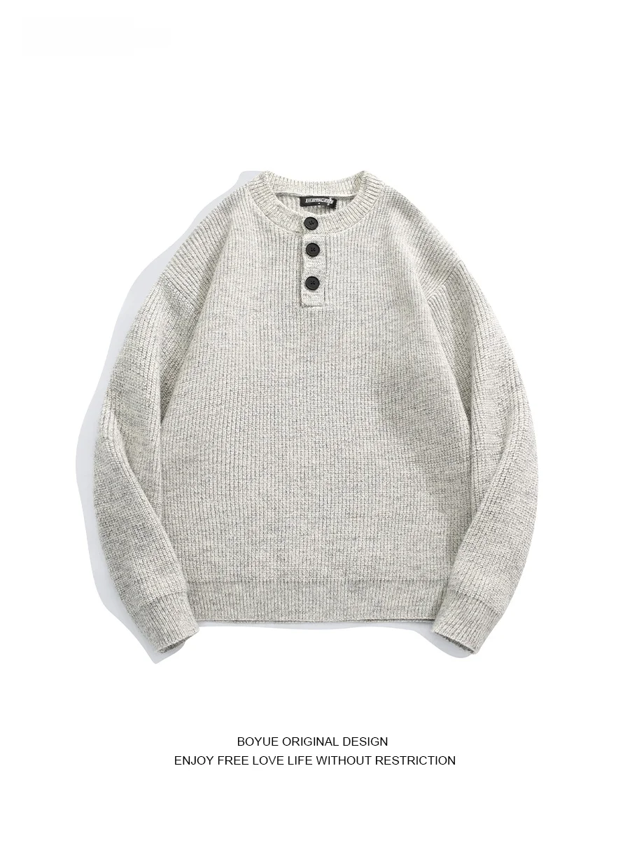 

Boyue American Retro Henry Collar Sweater Men Women Lazy Sle High End Knitted Outerwear Top Trendy Long Sve Crew Ne