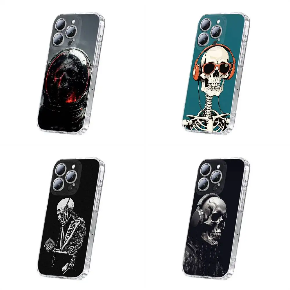 

Art Skull Music Phone Case For iPhone 17,16,15,14,13,12,11 Plus,Pro,Max,Plus,E,SE4,Mini Transparent Cover