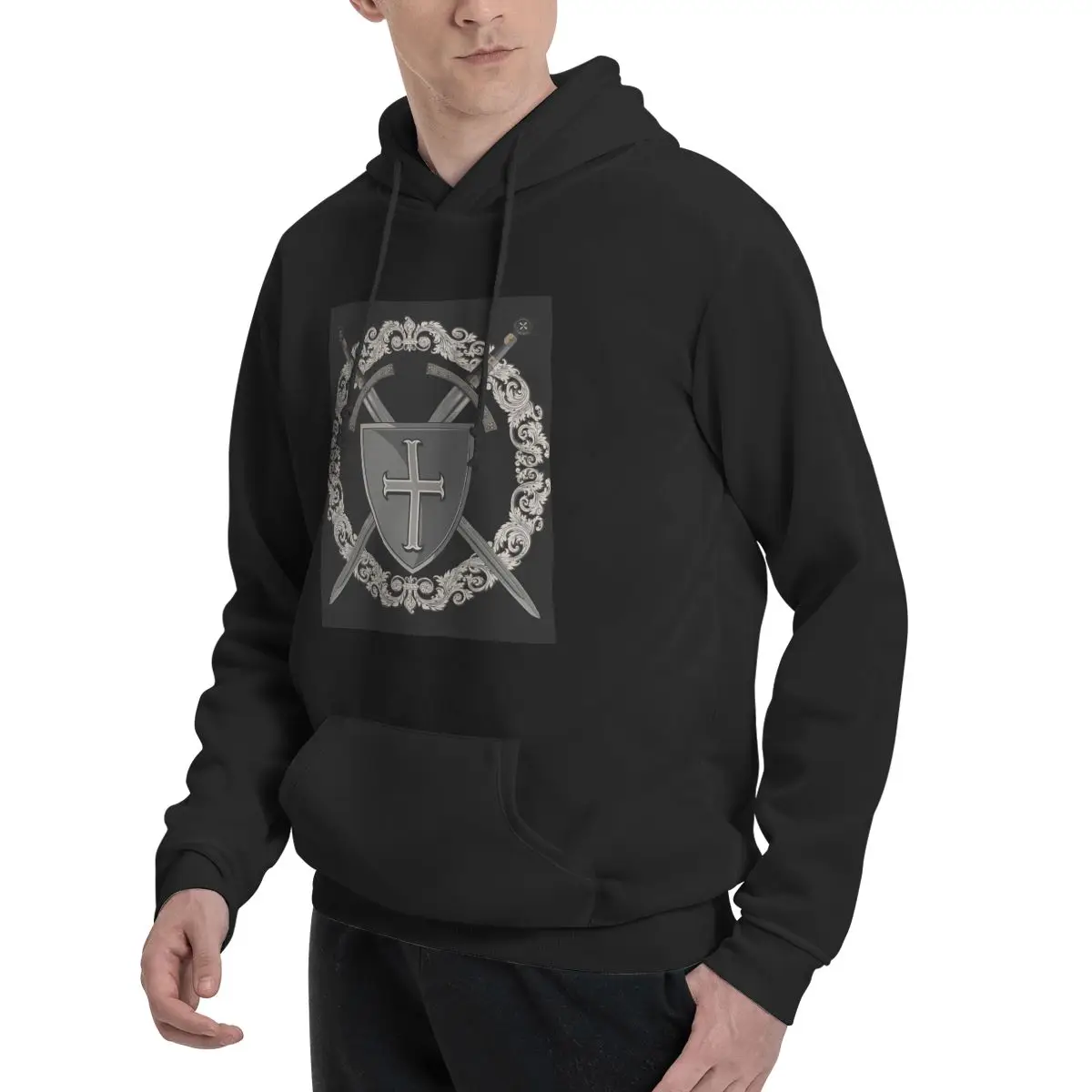 Knights Templar Cross Shield Symbol Medieval Sword Emblem Secret Order Hoodies Pullover Sweatshirts Long Sleeve Hooded Autumn