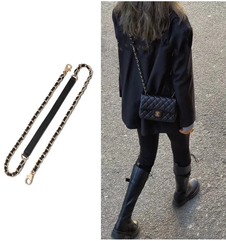 black-leather-chain-strap-bag-accessories-single-shoulder-crossbody-trendy-small-fragrance-style-replacement-strap-buy-now