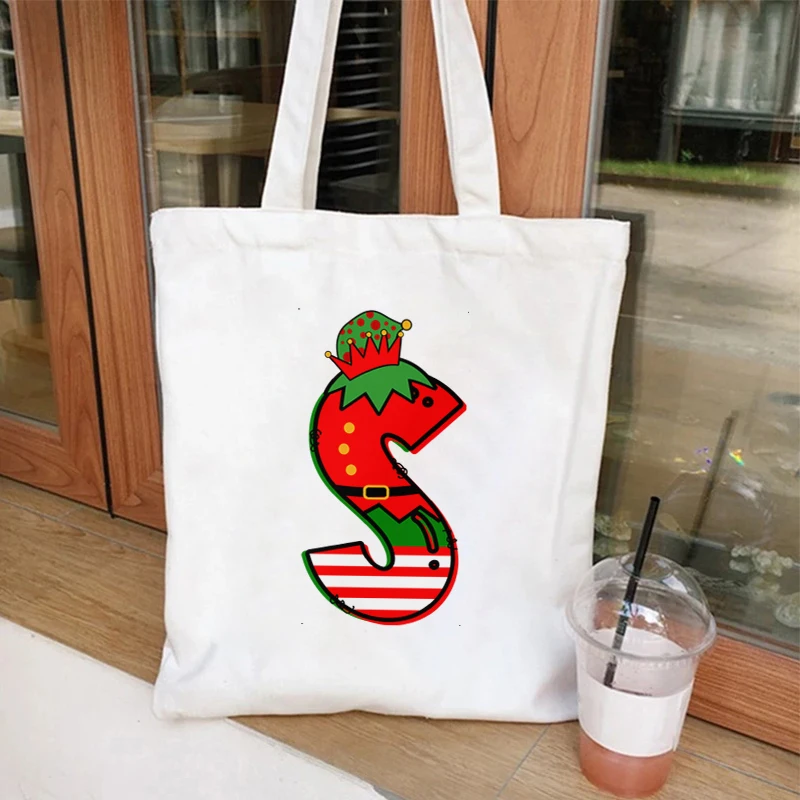 

A-Z 26, сумки на плечо с рождественской тематикой и алфавитом, семейная сумка-тоут для рождественской вечеринки, модная сумка для покупок, женская сумка большой емкости для подростков