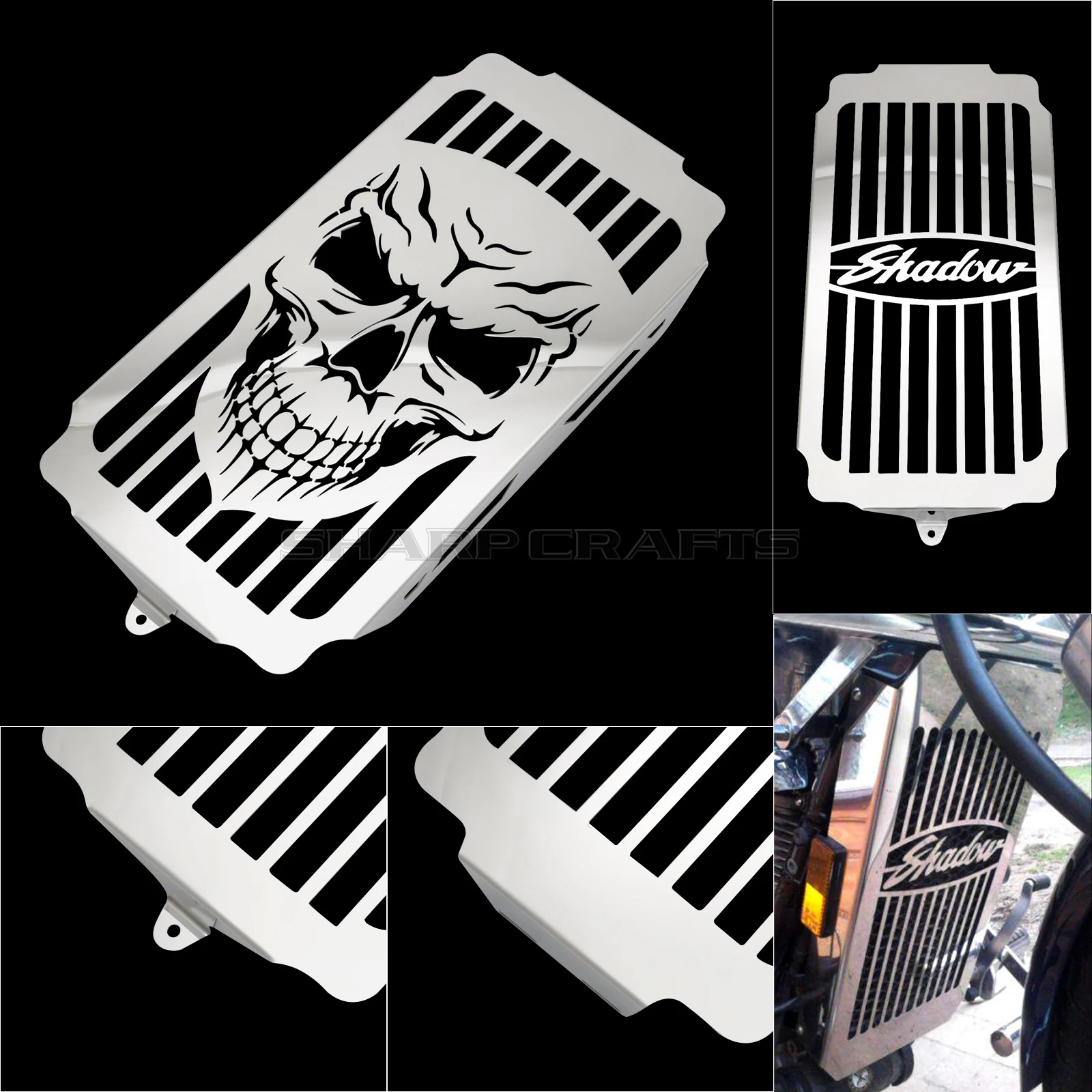 For Honda Shadow Spirit Sabre VT1100 1987 - 2005 2006 2007 Motorcycle Steel Chrome Skull Radiator Grill Cover Guard Protector