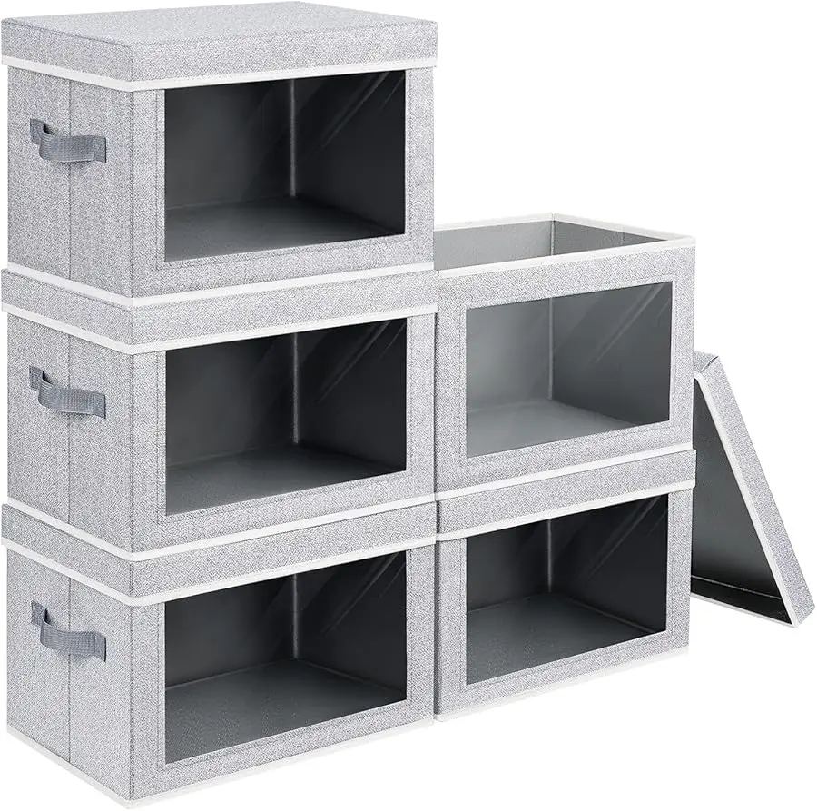 

Stackable Storage Bins with Lids - Medium Storage Box with Lids, Foldable Closet Boxes for Organizing, Wardrobe Clothes Organize