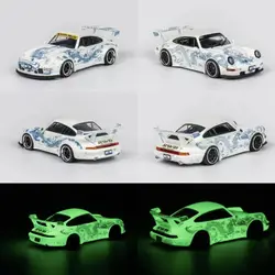 Liga luminosa coleção modelo carro dragão, Porsche RWB 993 964, 1:64