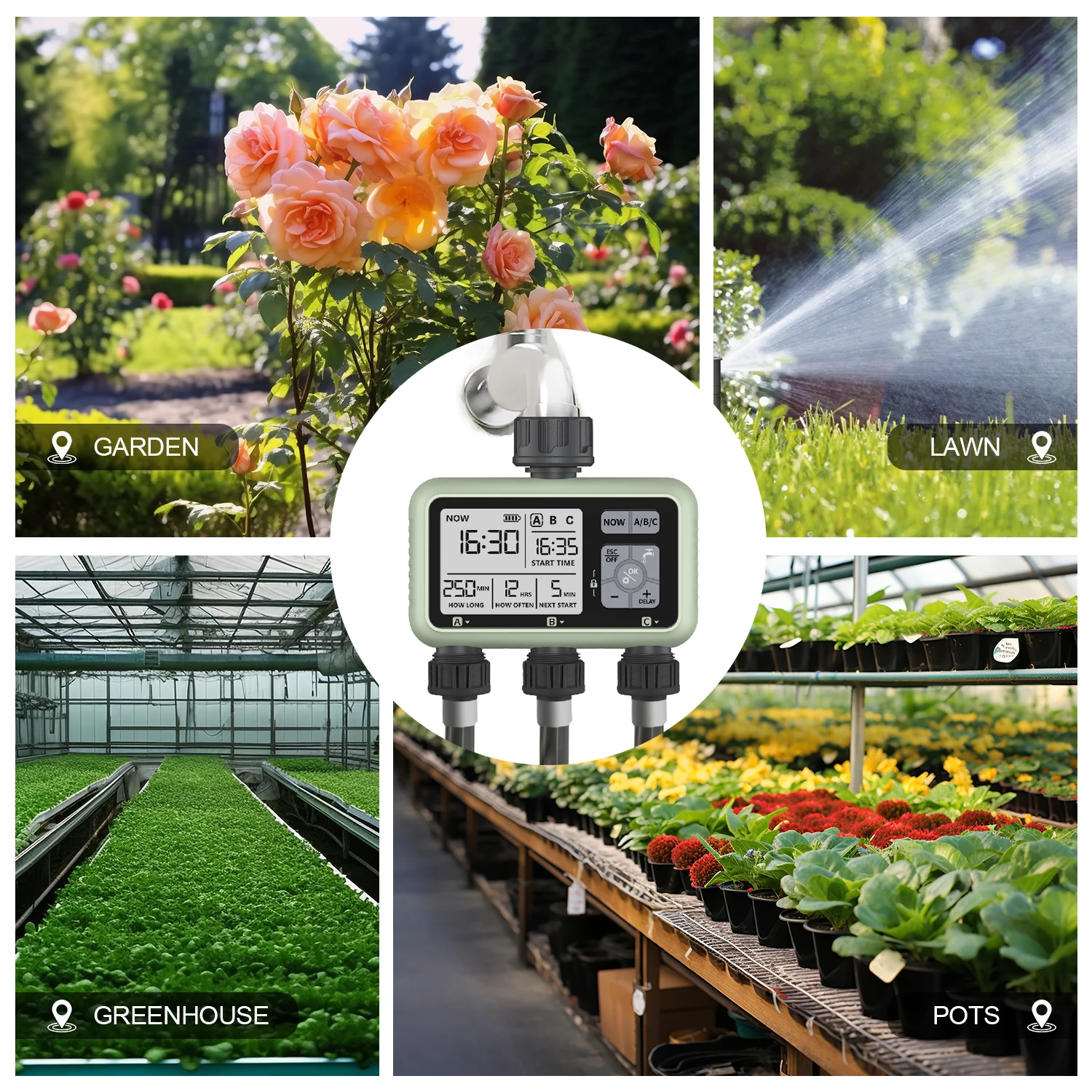 Newest 2024 3-Outlet Water Timer Independent Control Program Digital Garden Sprinkler