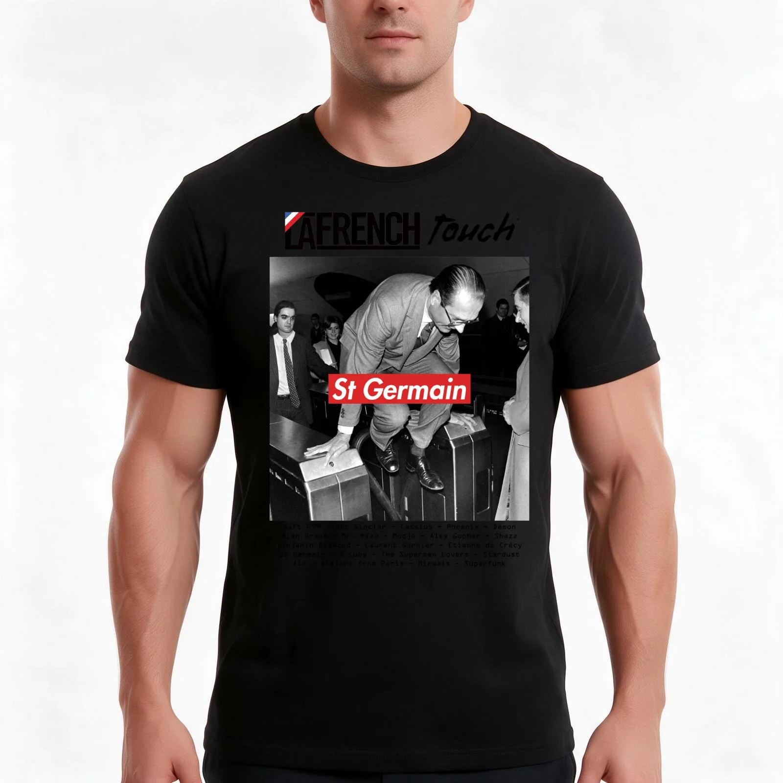 Le Touriste St Germain: MODEL of La French Touch & Jacques Chirac & St Germain T-Shirt, Summer Casual Cotton Tee, 100% Cotton