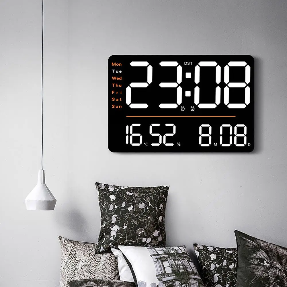 

Led Digital Wall Clock 12/24h Adjustable Brightness Temperature Humidity Display Table Alarm Clock