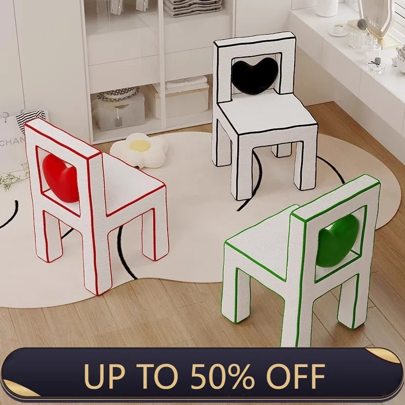 Cream Style Makeup Stool Backrest Bedroom Love Chair Girls Bedroom Dressing Table Lambskin Creative Makeup Stool
