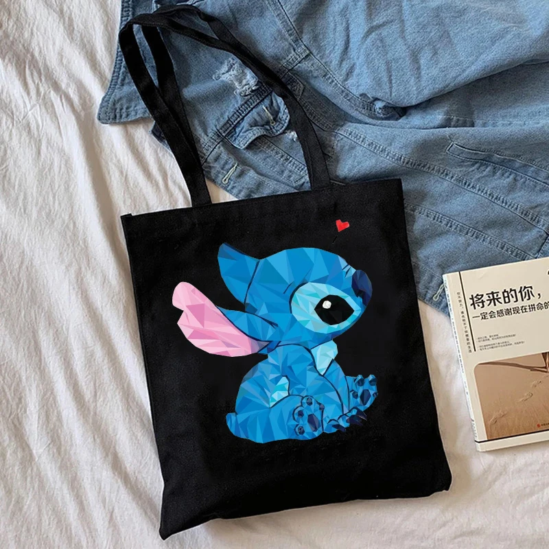 Kawaii Funny Disney Stitch Tote Bag Canvas Shoulder Bag Eco Hip Hop Lilo and Stitch Shopping Bag Women Tote Shopper Bag Female