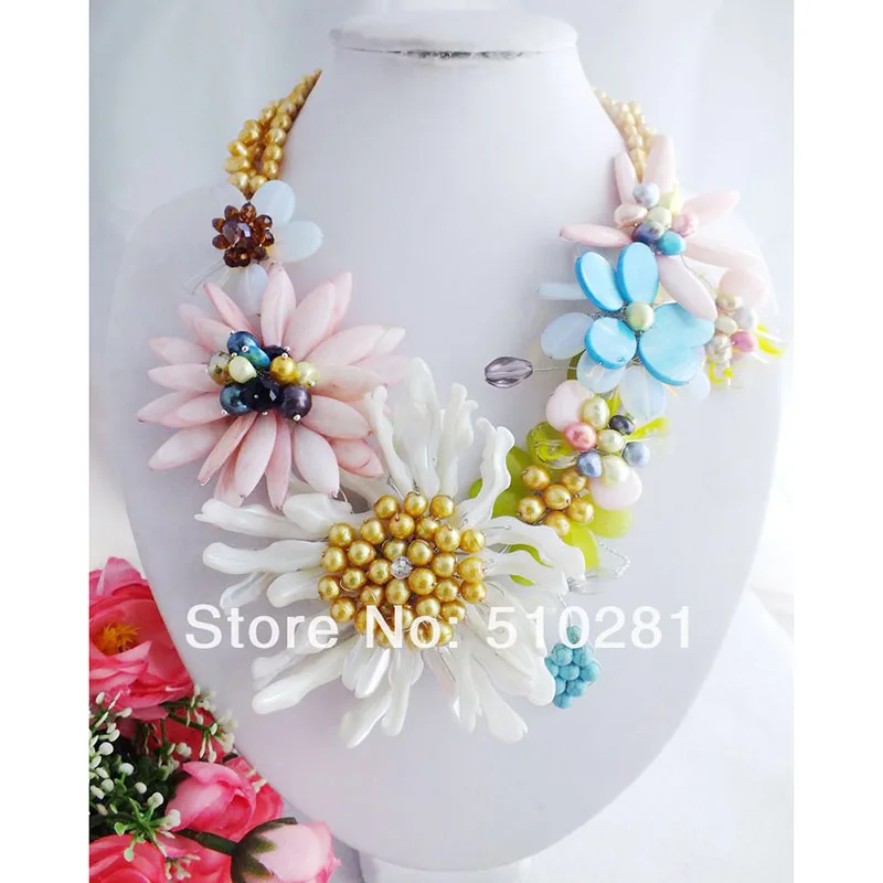 exquisite. Fashion shell Beads Handmade Flower Jewelry Necklace For Wedding Party 20