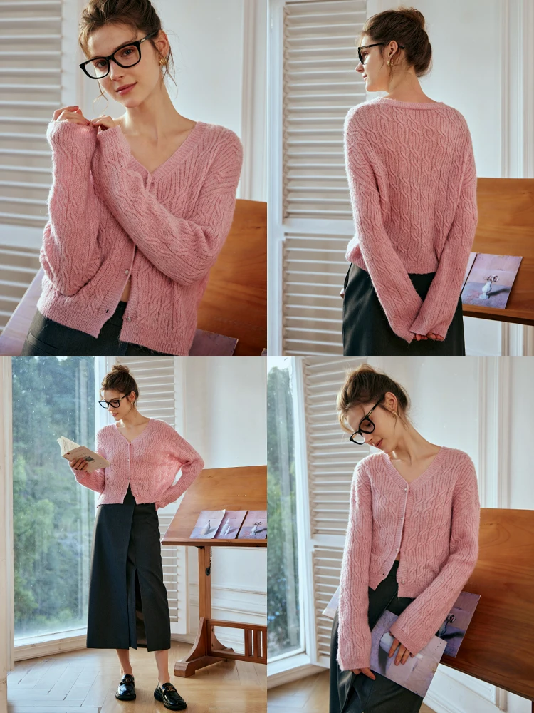 

OLrain женский кардиган с v-образным вырезом 2025 с длинным рукавом, вязаный свитер, куртка, женская осенняя однотонная трикотажная одежда, женская одежда O24CZ89318