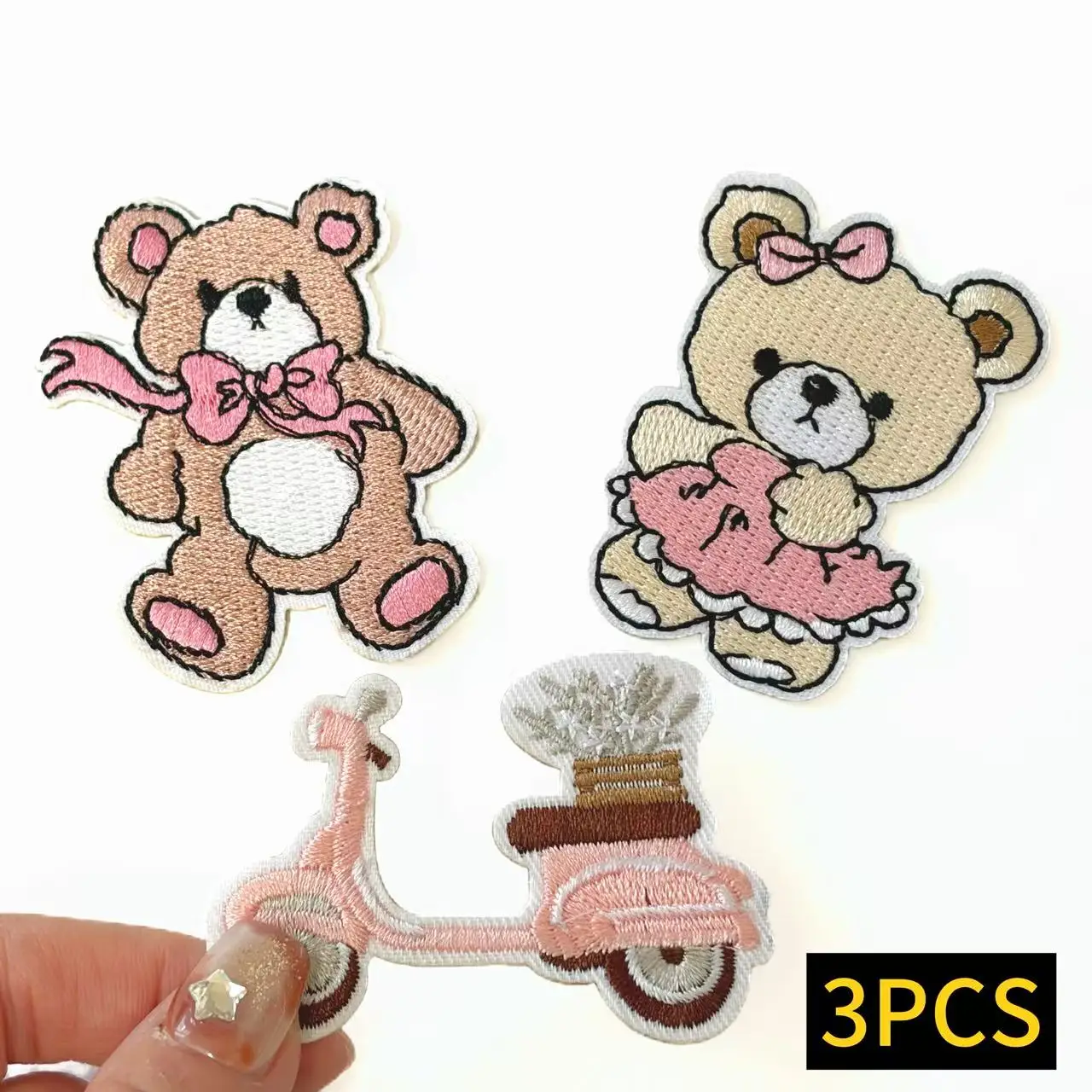 

3Pcs Matching Couple Love Embroidered Patch – Valentine's Day Theme Iron On Patches, Romantic Bear Bicycle Flowers Clothing DIY