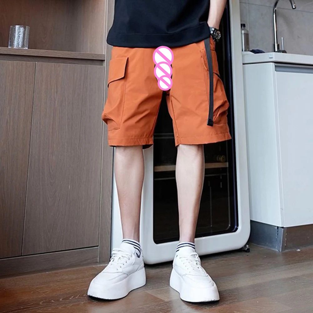 Summer Men\'s Cargo Pants Invisible Open Crotch Outdoor Sex Loose Erotic Shorts Casual Multi Pocket Fashionable Sweatpants