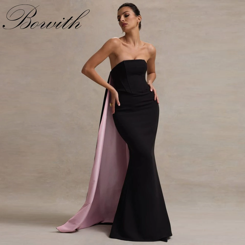 

Bowith Mermaid Evening Dresses Customized Strapless Watteau Train Women Prom Dresses Floor-Length Elegant Party Dresses