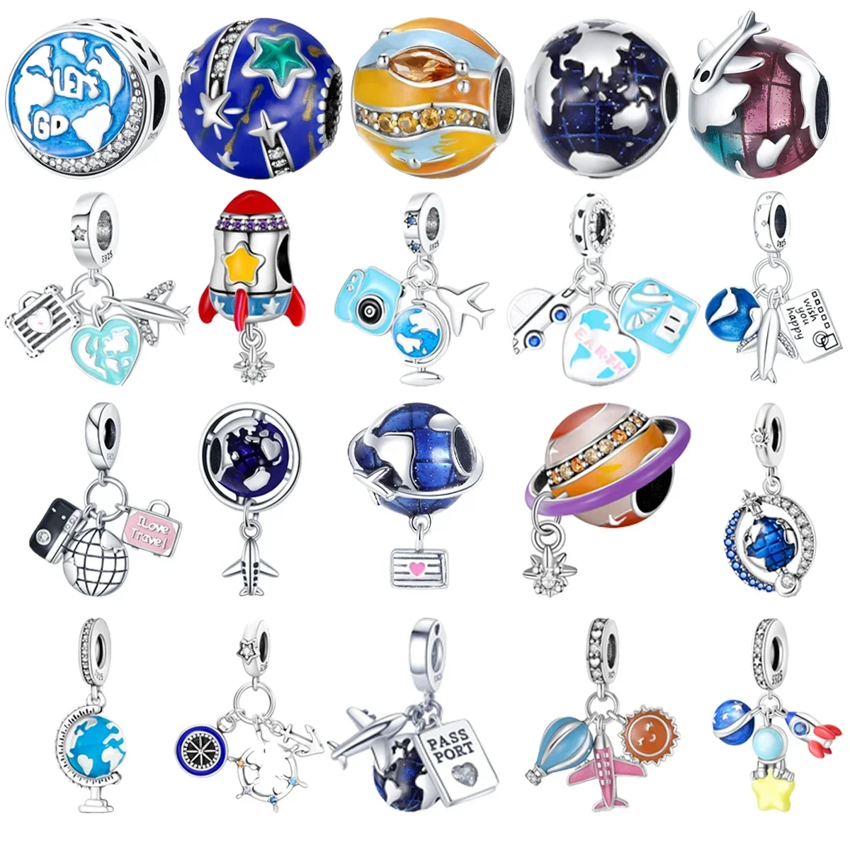 Original 925 Charms Sterling Silver Earth Airplane Camera Rocket Beaded Pendant for Pandora DIY Bracelet Ladies Jewellery Gift