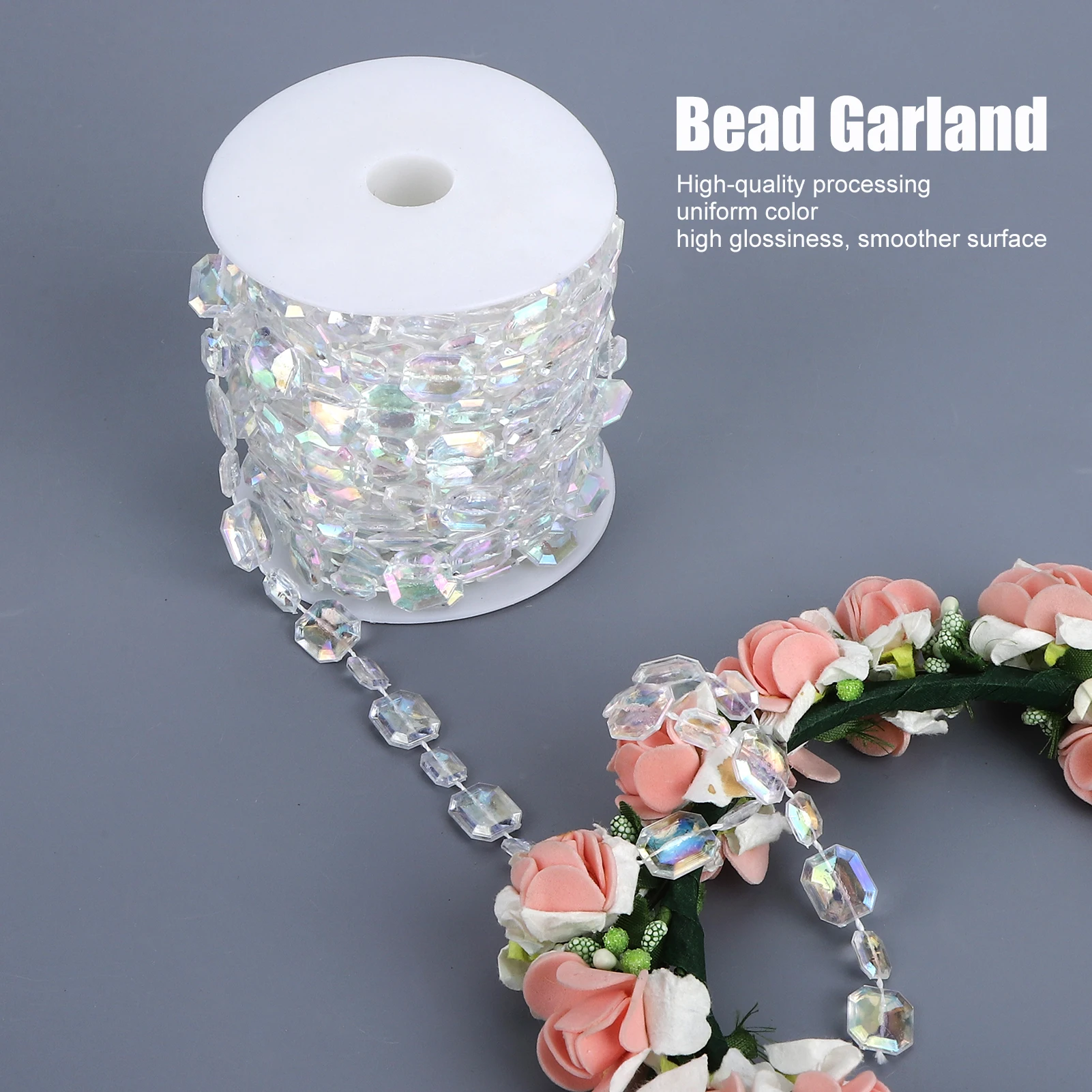 10m Synthetic Bead Garland Rectangle Iridescent Decoration String For Wedding Festival Wrapping