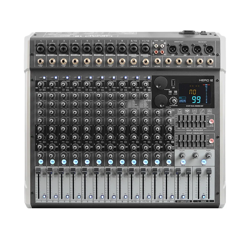 

JGM Встроенный 99 DSP цифровой эффект реверберации 8 12-канальный аудио цифровой микшерный пульт для сцены