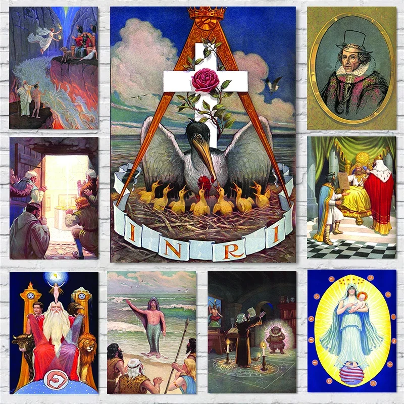 Vintage Masonic Renaissance Poster  Abstract Freemasonry Canvas Wall Art Prints for Home Room Decoration  Religious Pictures