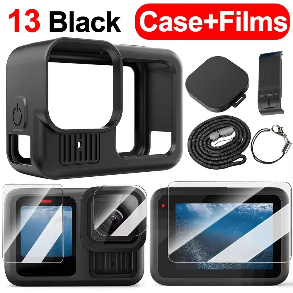 Cameras Protective Storage Case for GoPro Hero 13 Black Silicone Holder Cover with Tempered Glass Lens Screen Protectors