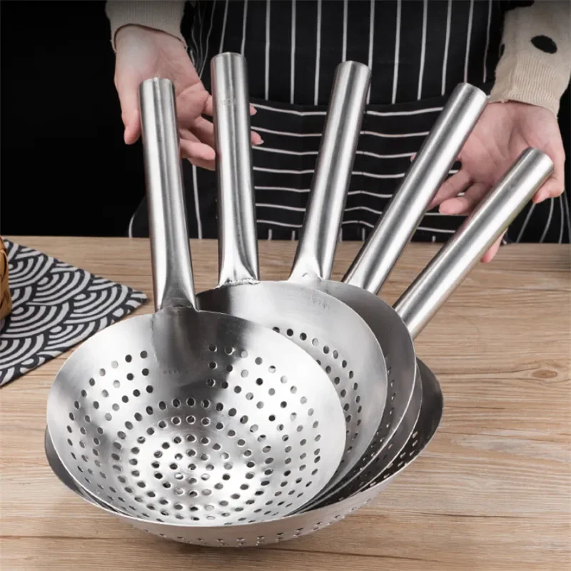 Kitchen Tools Stainless Steel Long Handle Colander Creative Scoop Strainer Large Oil Flour Noodle Dumplings Sieve Skimmer Mesh