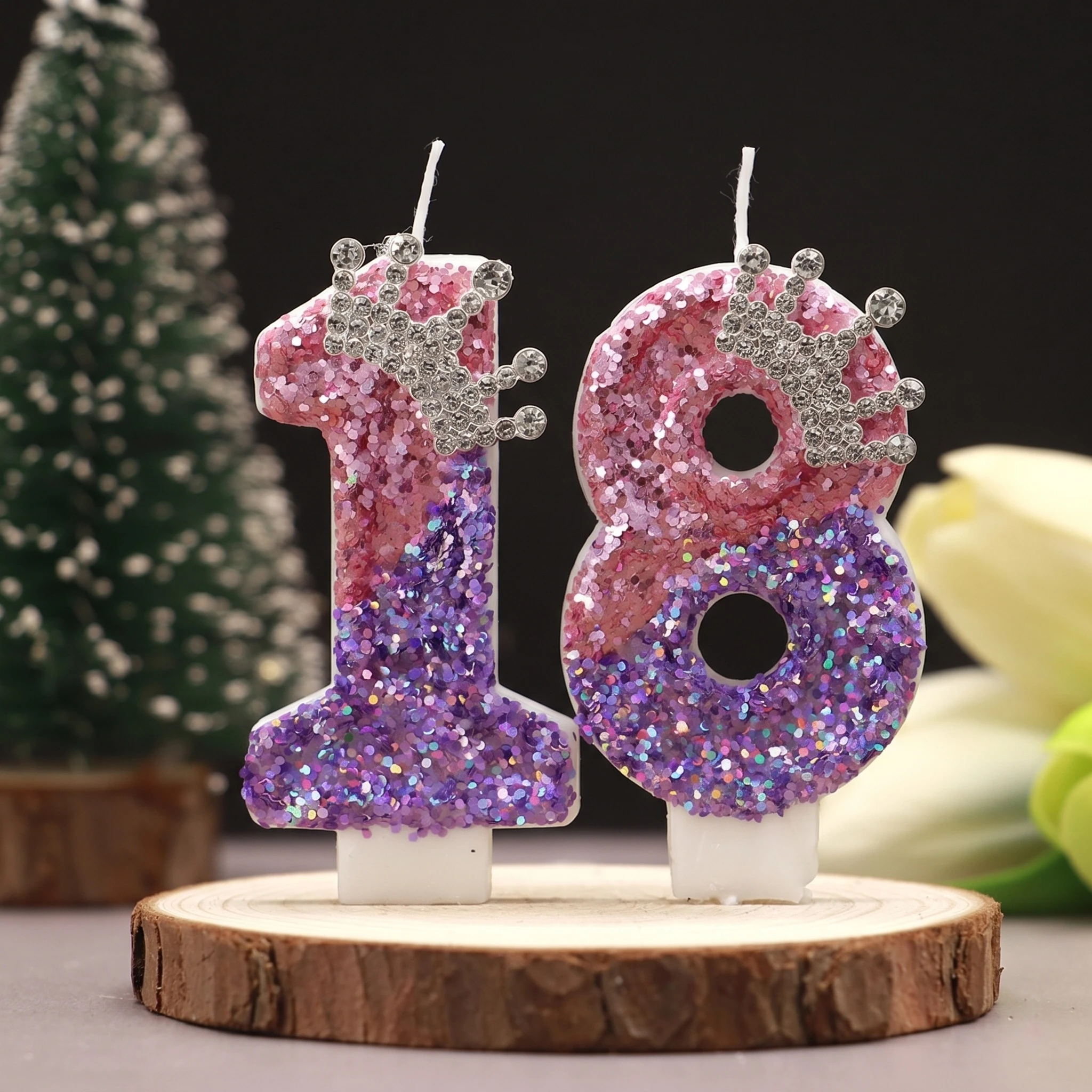 Gradyan Pembe Mor Simli Rakam  - Holiday Candle Set incelemesi ve fiyatı