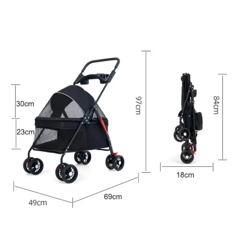 carrinho pet Hot Selling Lightweight 4-Wheel Oxford Dog Pram Foldable Pushchair Travel Carrier Wholesale Promotion for Small Dog