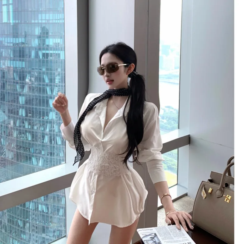 Retro kanten riem lange Sve irt dames herfst 2025, nieuwe Sle nauwsluitend ademend comfortabel Chinese fabrikant