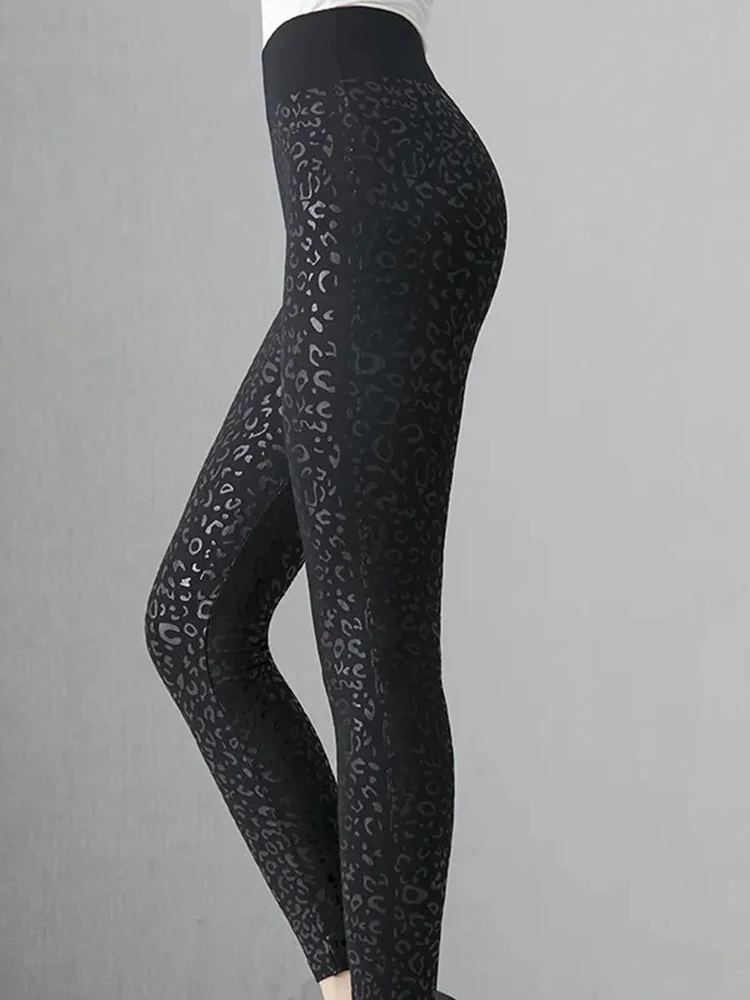 Leggings sem costura de cintura alta para mulheres, calças estampa preta, calças lápis finas, leggins casuais coreanas até o tornozelo, 2023, novo