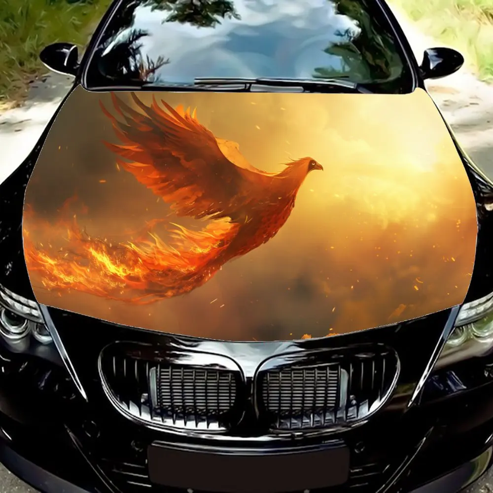 Soaring Fire Phoenix Flame Car Hood Wrap Color Vinyl Sticker Truck Graphic Bonnet DIY Auto Accessories Decoration Wrap Decal