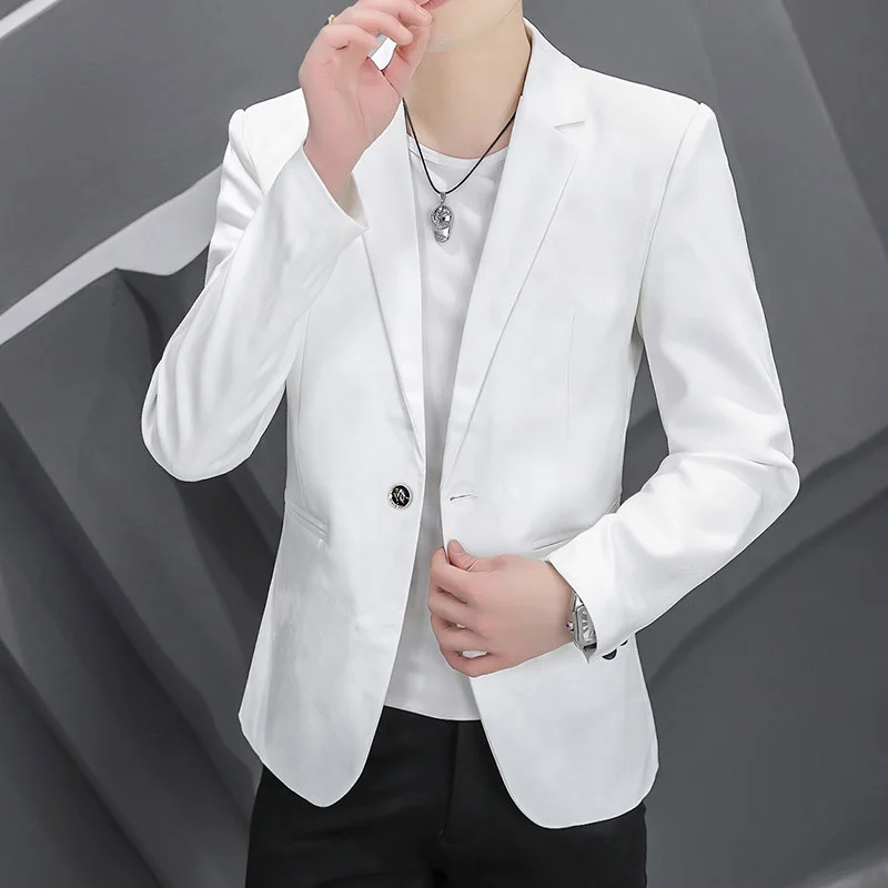 

White Slim Fit Men's Suit Spring Autumn Faionable Youthful Single Button Jaet Anti Wrinkle Casual Polyester Blend Coat