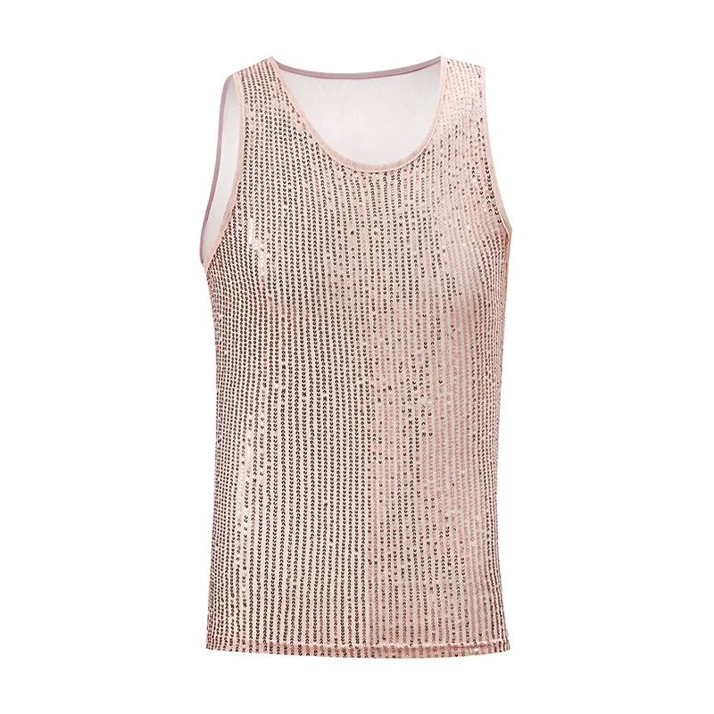 Herren T-Shirts und Polos Pailletten-Tanktop Glitzernde Weste Rundhals-Party-Nachtclub-Festival-Bühnen-Performance-T-Shirt Crop-Tops 2026 – Detail 1