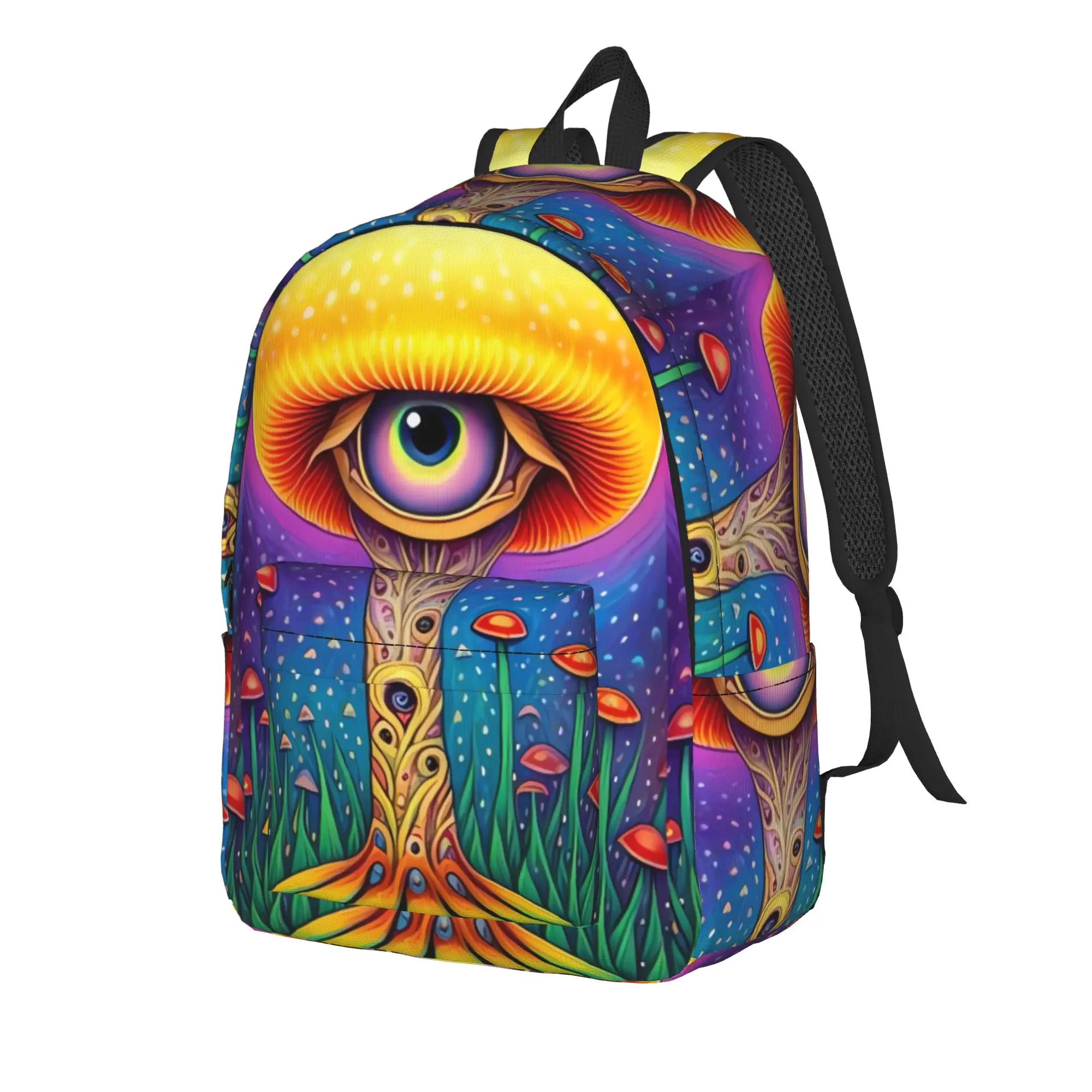 Cartoon Graffiti Giant‑eye Mushroom Backpack  Pretty Backpacks Boy Girl Outdoor Style Print School Bags Custom Rucksack