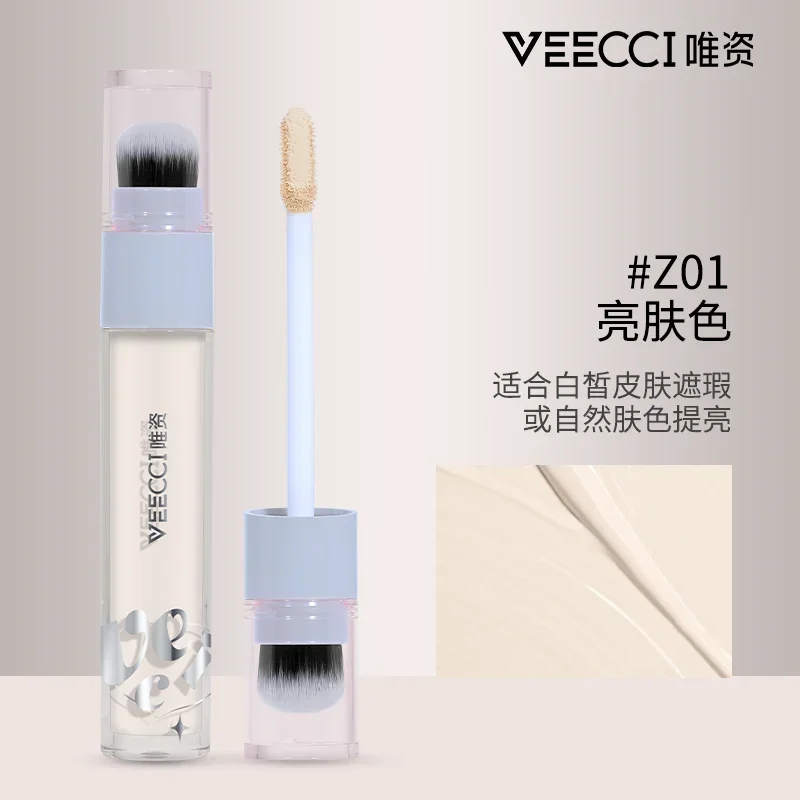 VEECCI Concealer deckt Gesichtsflecken ab, Akne-Flecken, hellt Tränenrillen auf, schwarze Ringe mit Pinsel, Gesichts-Make-up