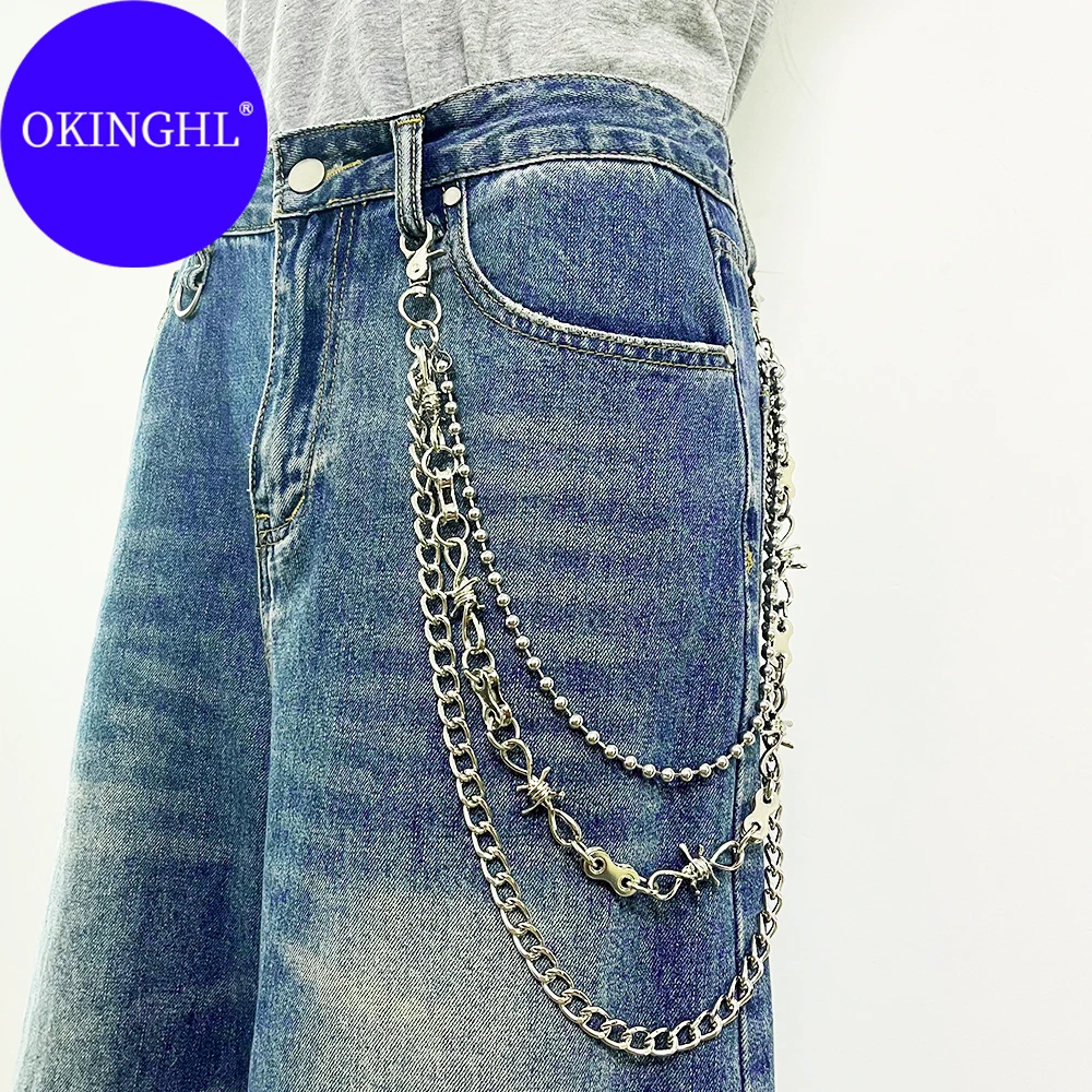 Geometric three-layer studded Decorative belt, punk hip-hop pants chain, unisex street style denim decorative/wais chain