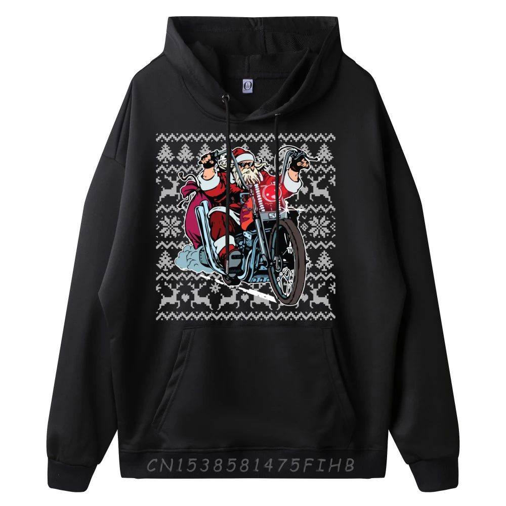 Santa On Motorcycle Ugly Christmas Sweater Graphic Tee Hoodie Men's Hoodie Camisa Feminist