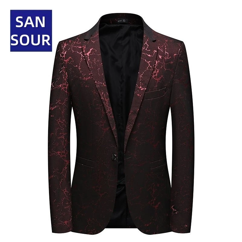 Men's Marble Print Jacquard Blazer Slim Fit One Button Casual Party Suit Jacket 2026 New Sansour