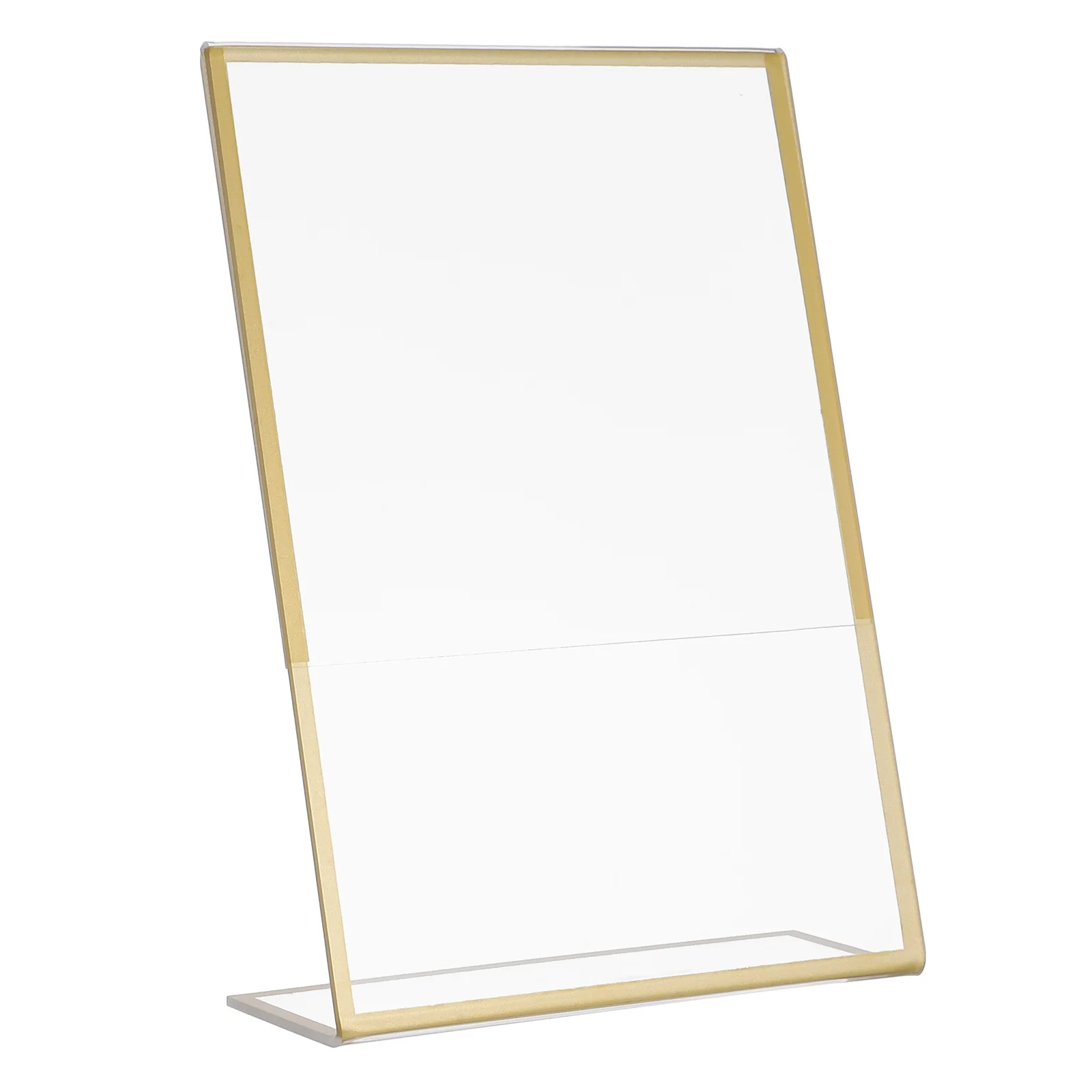 

6pcs Acrylic Sign 10.2X15.2Cm Clear L Shape Stand Gold Frame Vertical Table Display Rack For Office Restaurant Menu Card Holder