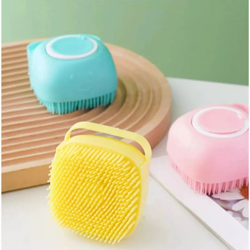 Pet Bath Brush Soft Silicone Shampoo Dispenser Dog & Cat Massage Grooming Scrubber Bathing Brush Gentle Rubber Bristles