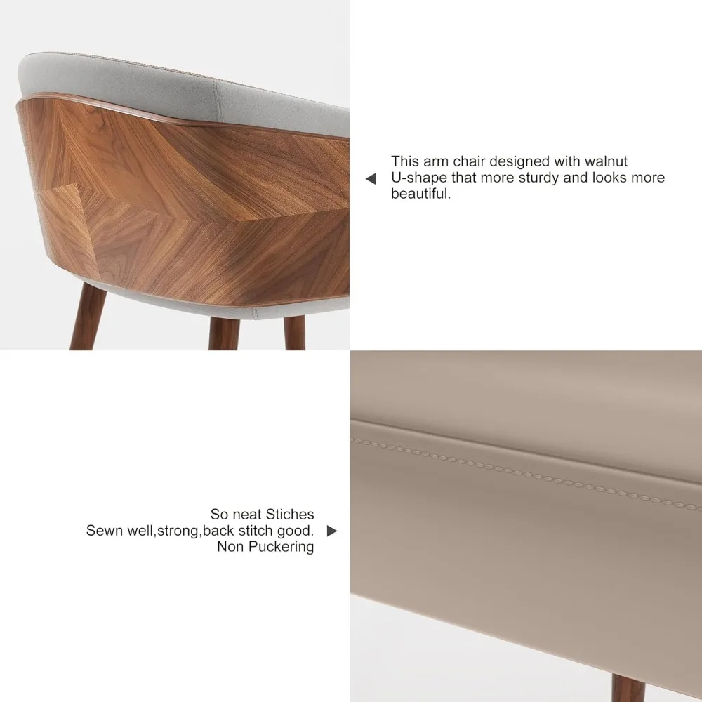 Moderne gestoffeerde eetkamerstoelen met accent, set van 2, midden van de eeuw kunstleer met walnoot voor keuken, kantoor wachtkamer arm zitten