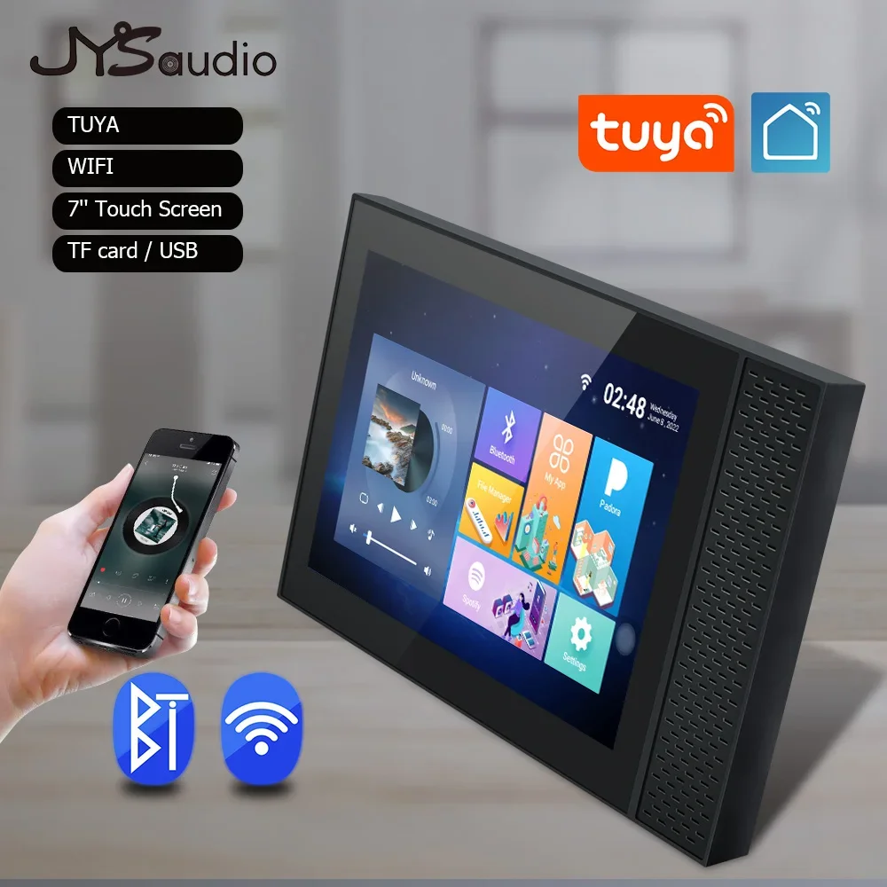 WIFI In Wall Amplifier 7\'\' Bluetooth Touch Screen Android Wall Panel Background Stereo Sound System with TUYA Smart application