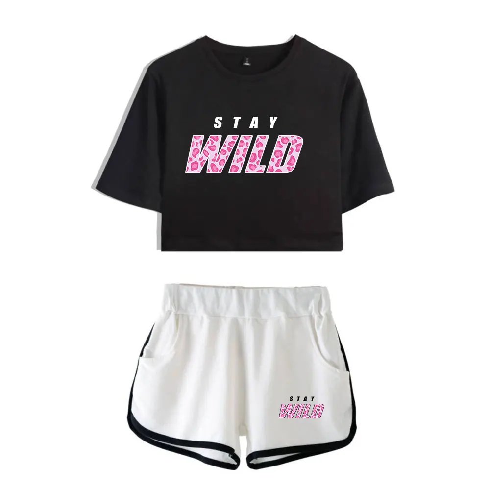 Ben Azelart Stay Wild Vintage 90s logo Merch Tops Fashion Two Piece Set Shorts+Lovely TShirt Streetwear Harajuku Outwear