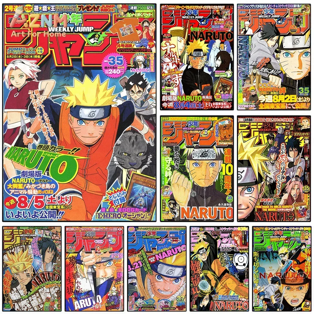 AZNM Naruto Sakura Sasuke - Lienzo decorativo semanal de la revista Shonen Jump, impresión de anime sin marco, personaje del equipo 7