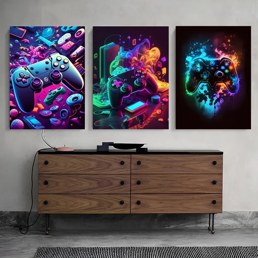 1PC Neon Game Controller Gaming Print Poster Paper Waterproof HD Sticker Bedroom Entrance Home Living Room Bar Wall Art Decor