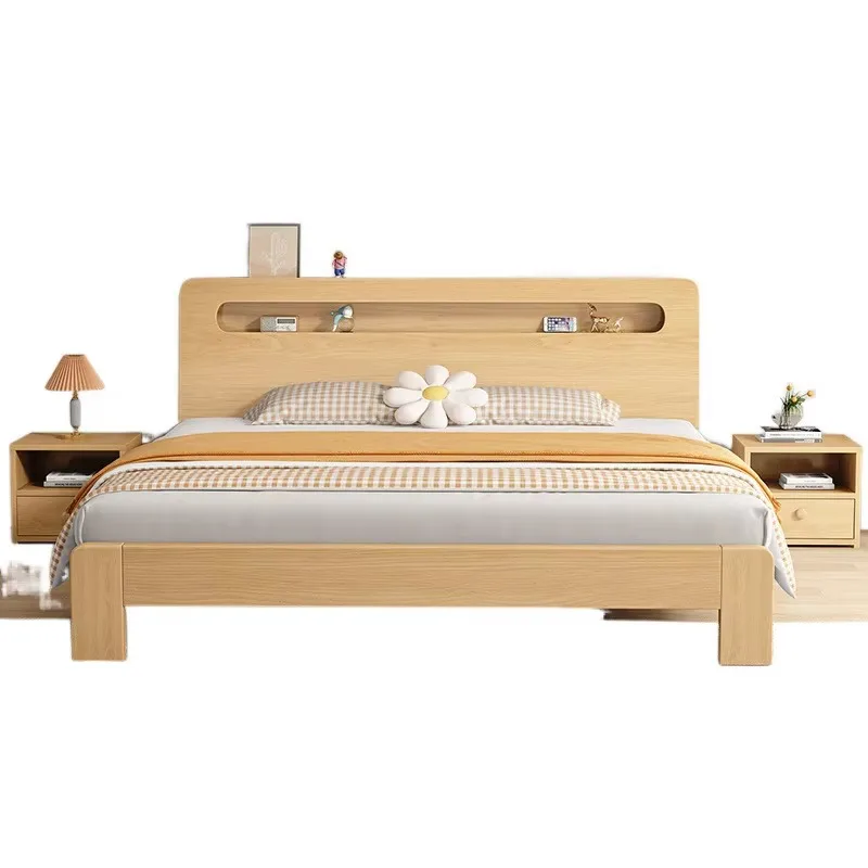 

Modern wooden double bed with storage soft style bedroom foldable function